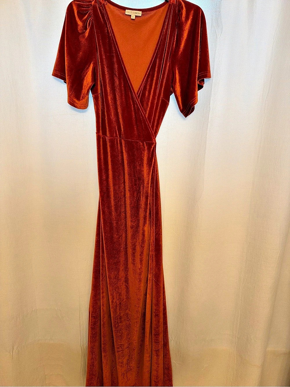 Bebe Velvet Wrap Maxi Dress in Orange